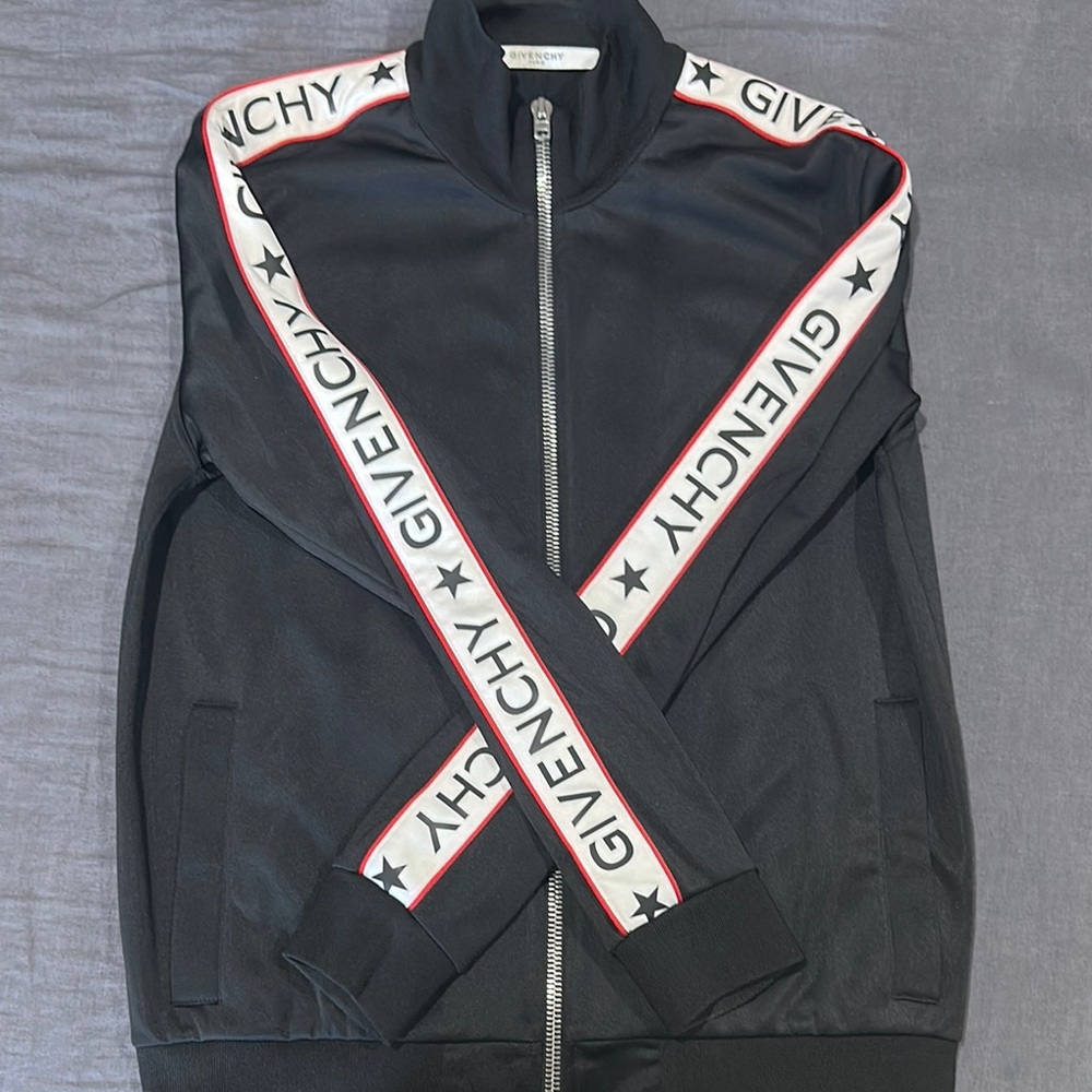 Givenchy Black and White Bomber Jacket with Striped Sleeves